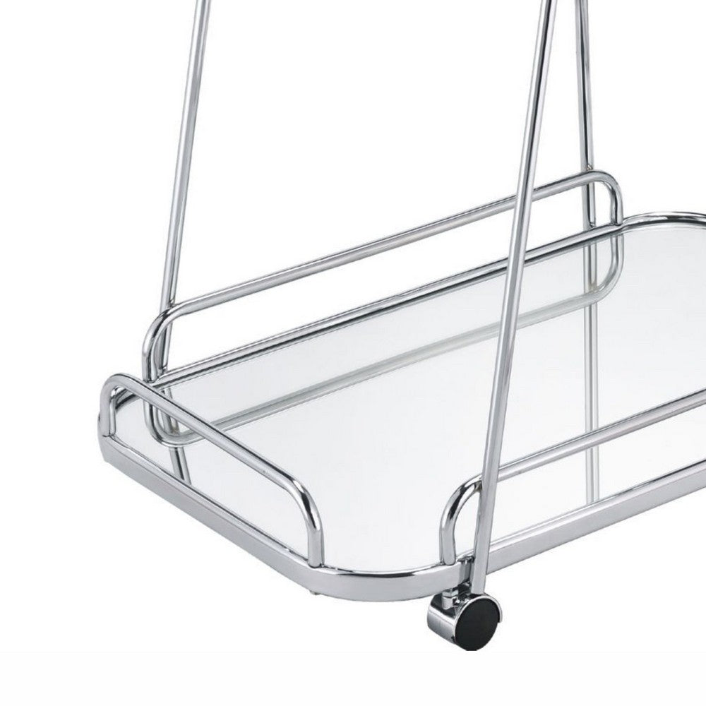 Benjara Clear Glass 2-Tier Serving Cart With Chrome Finish