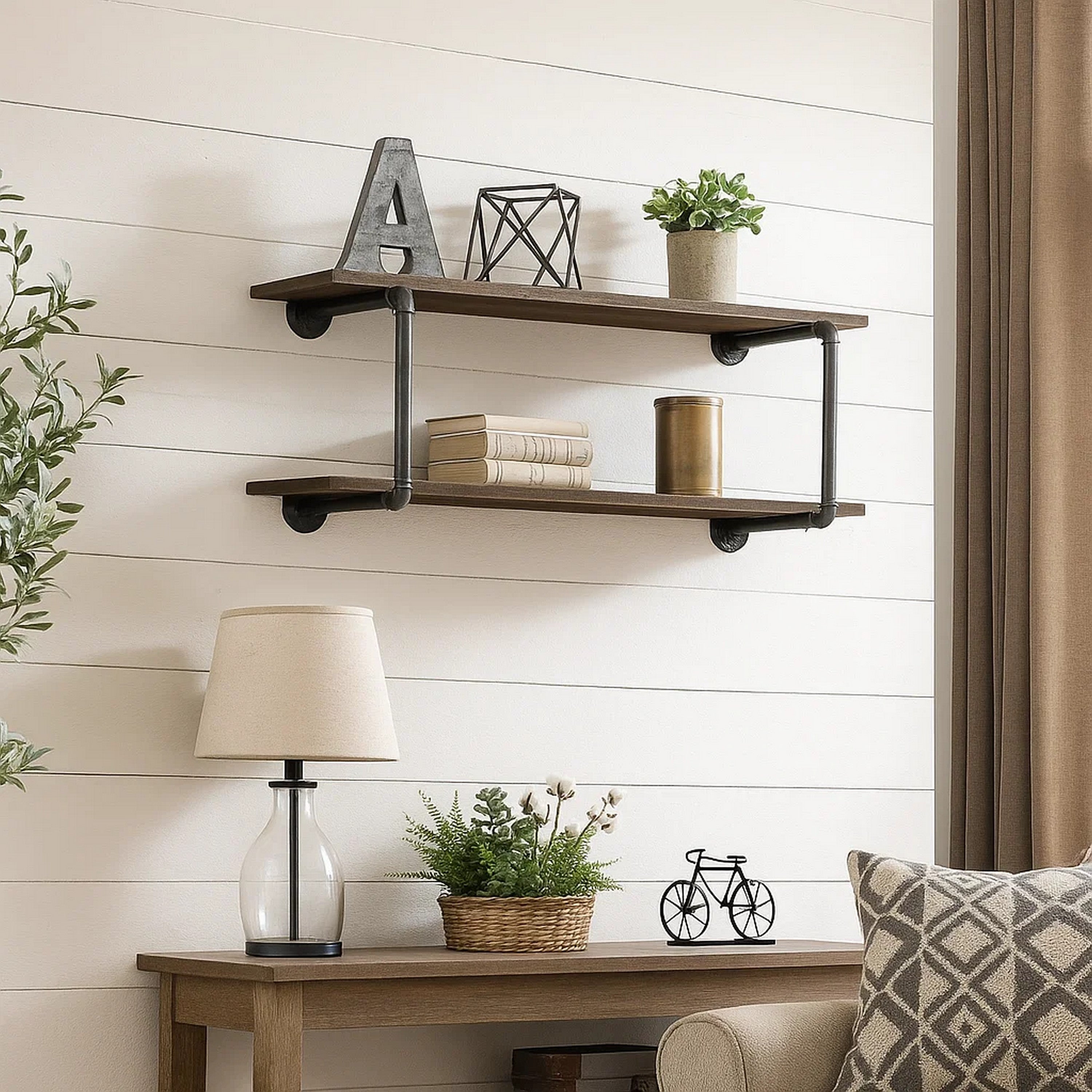 Benjara Antique Metal Framed Wall Rack, Brown And Gray