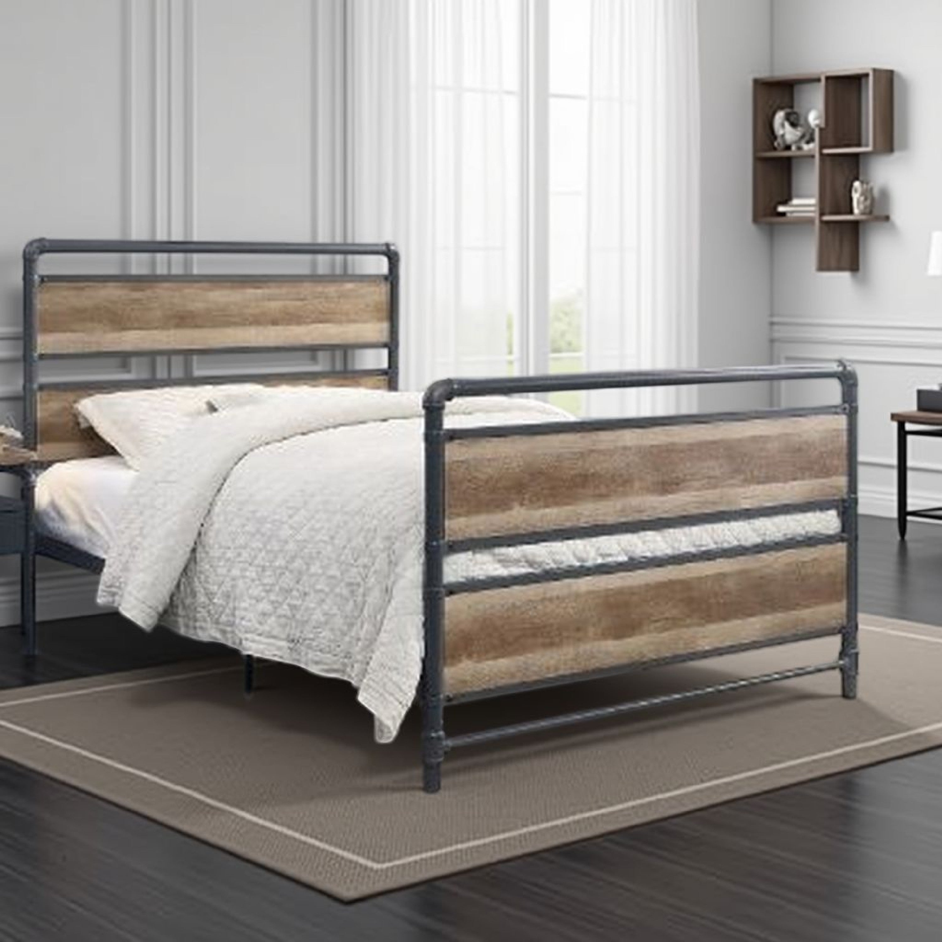 Benjara Metal Framed Full Bed, Brown And Gray