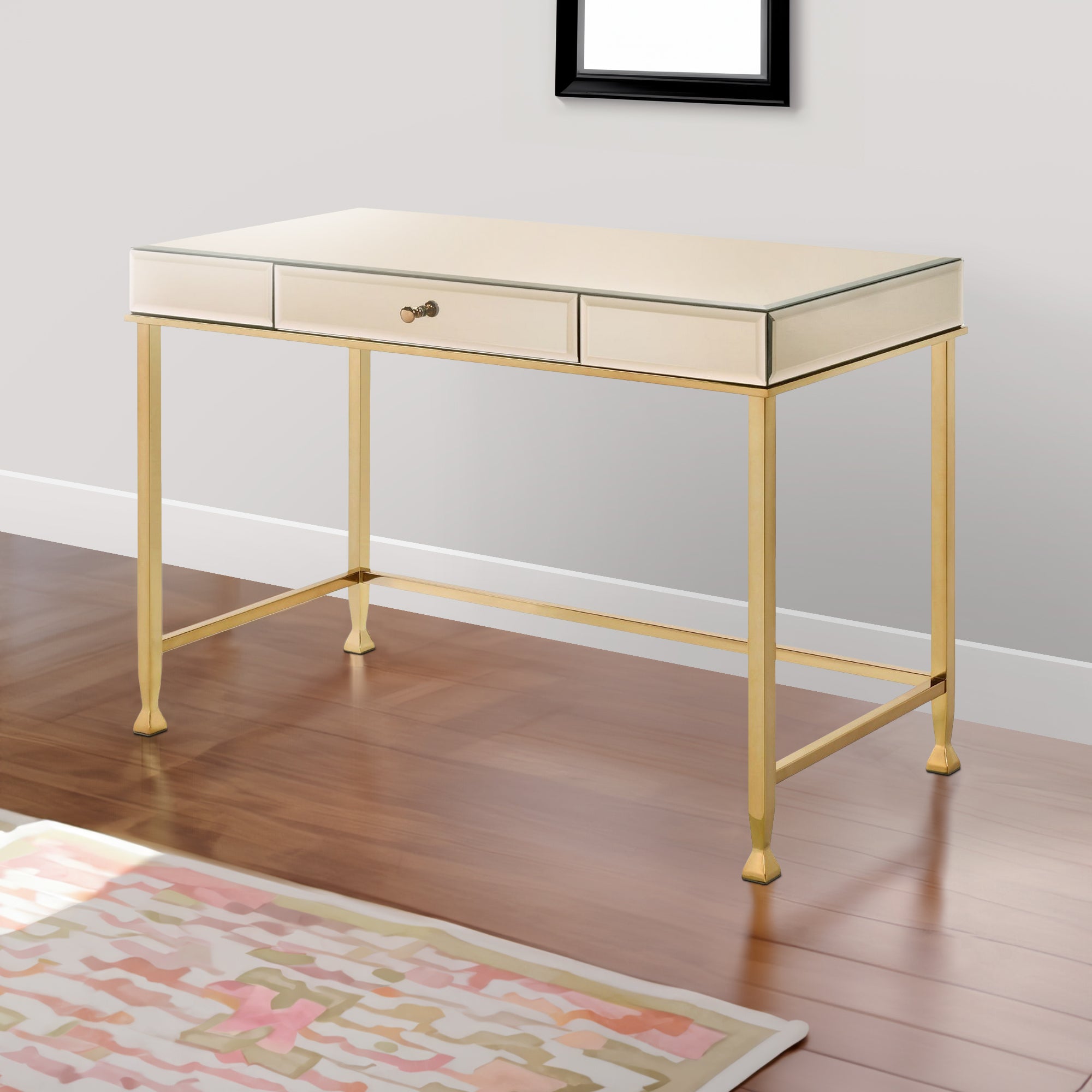 Benjara Rectangular Storage Writing Desk, Pink