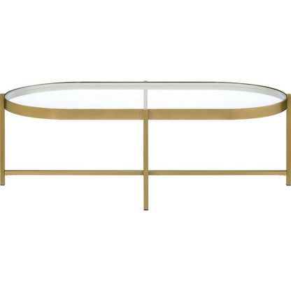 Benjara Coffee Table with Oblong Glass Top And Metal Frame, Gold