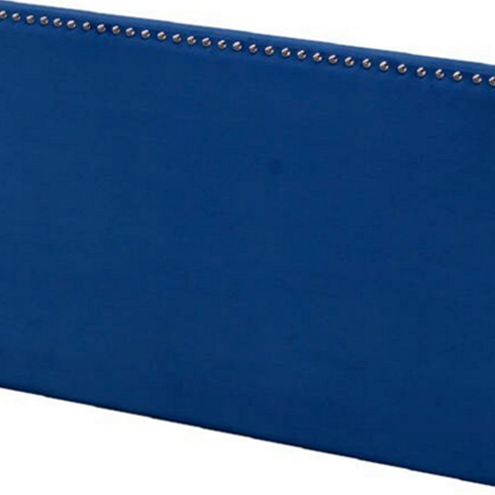 Benjara Queen Bed with Platform Style And Nailhead Trim, Blue
