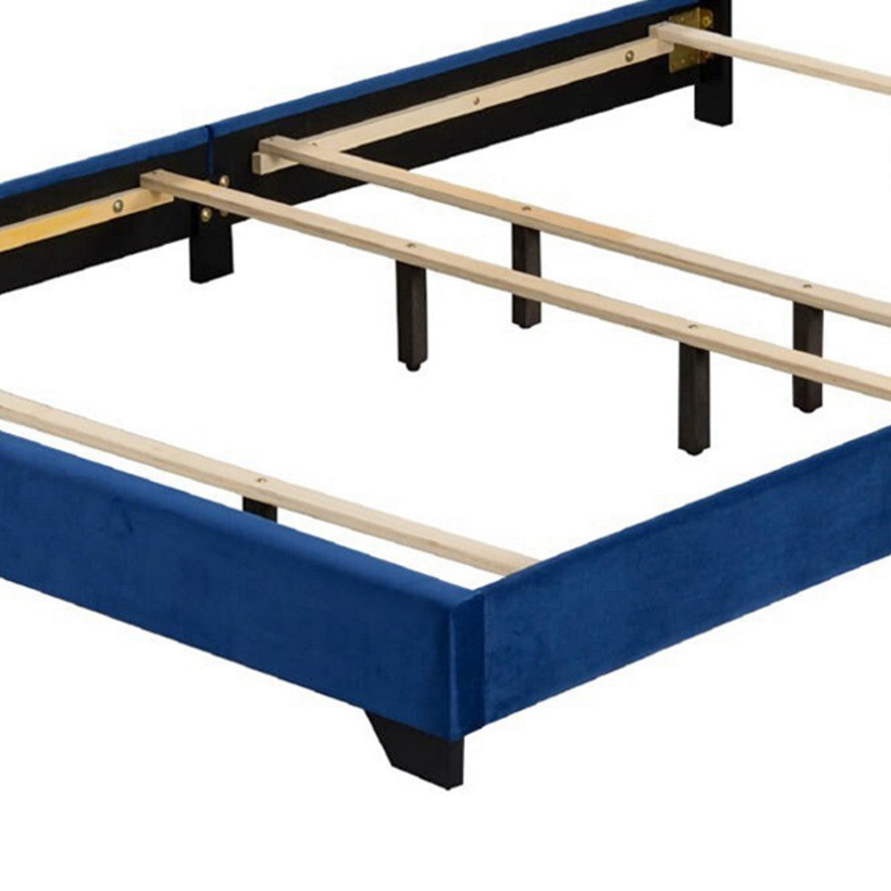 Benjara Queen Bed with Platform Style And Nailhead Trim, Blue