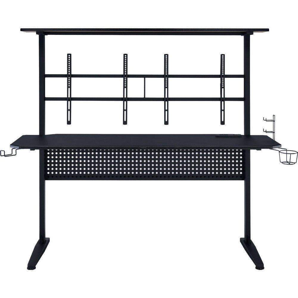 Benjara Gaming Table with USB-Port, Black