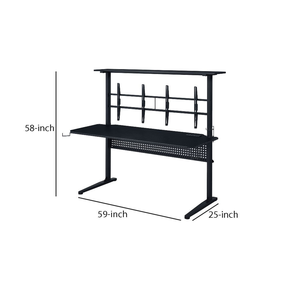 Benjara Gaming Table with USB-Port, Black