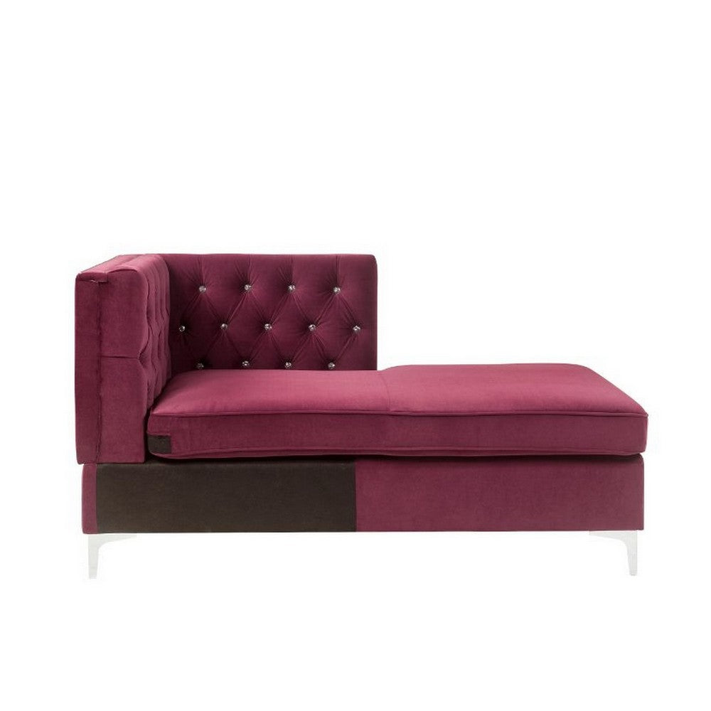 Benjara Chaise with Velvet Upholstery And Metal Legs, Red