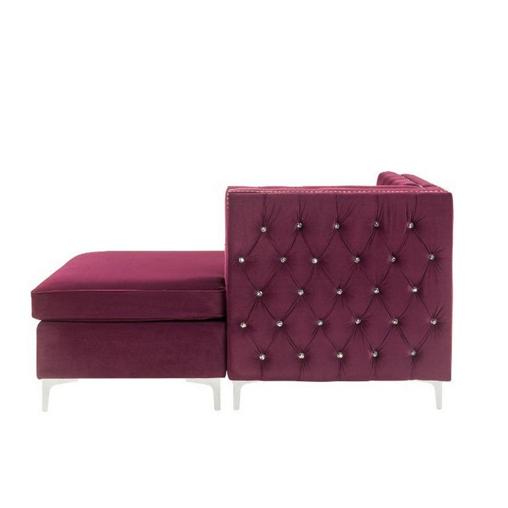 Benjara Chaise with Velvet Upholstery And Metal Legs, Red