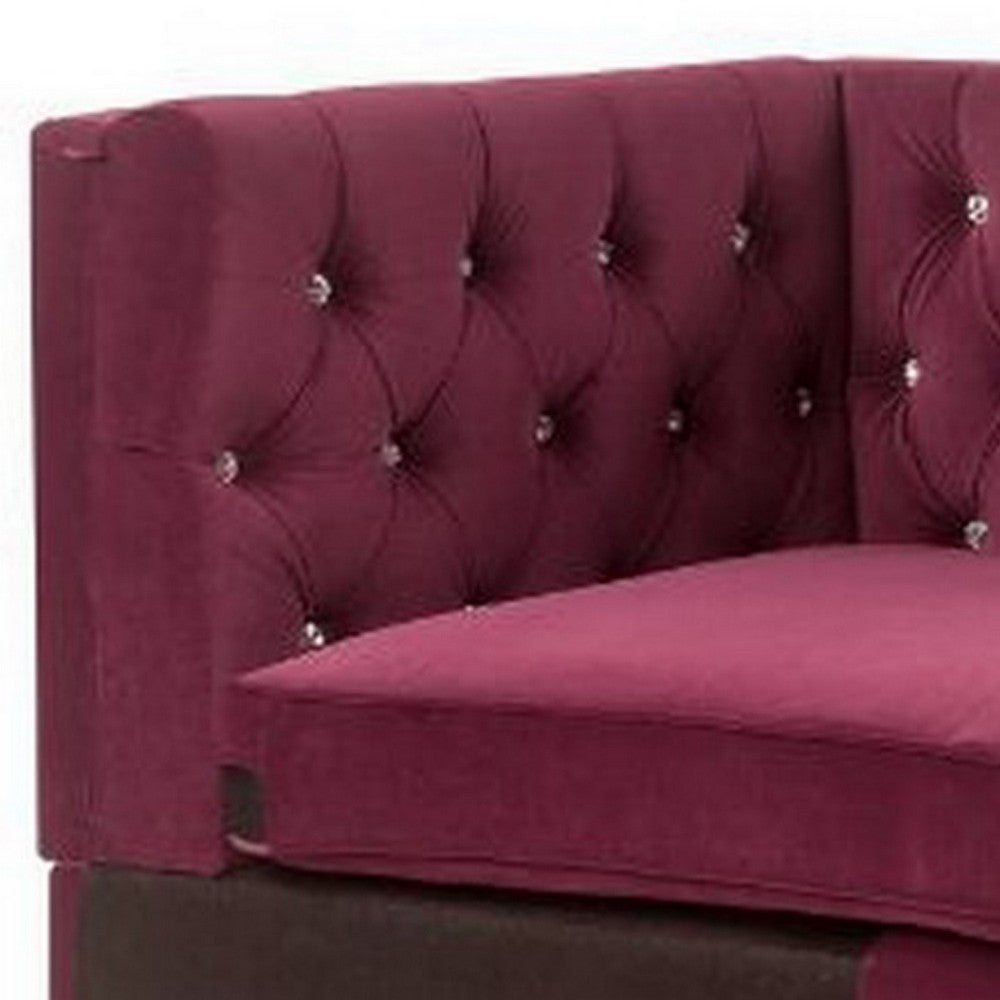 Benjara Chaise with Velvet Upholstery And Metal Legs, Red