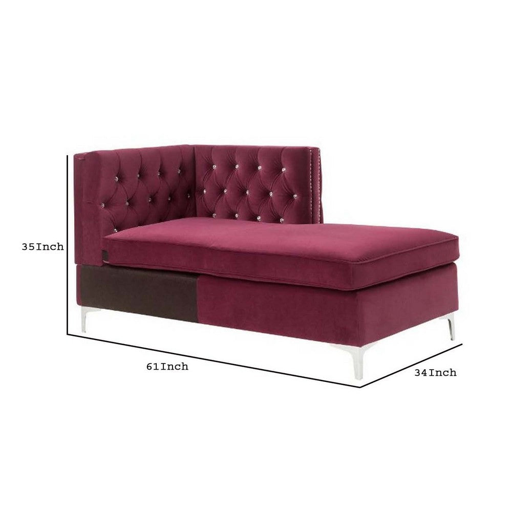Benjara Chaise with Velvet Upholstery And Metal Legs, Red