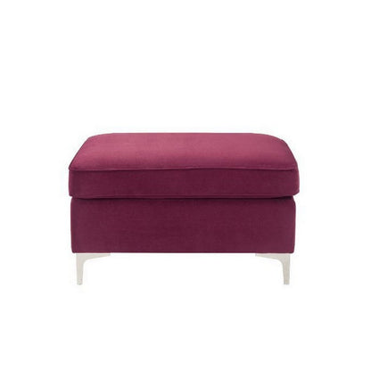 Benjara Ottoman with Velvet Upholstery And Metal Legs, Red
