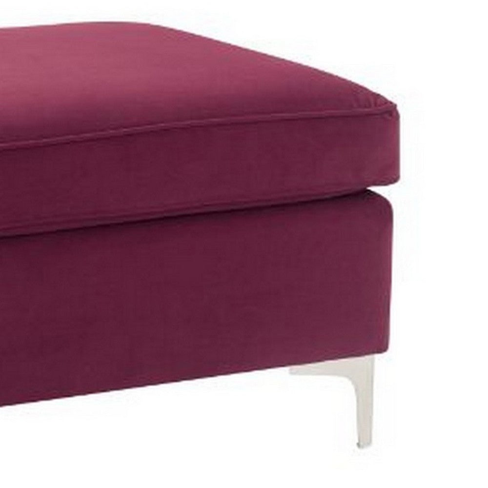 Benjara Ottoman with Velvet Upholstery And Metal Legs, Red