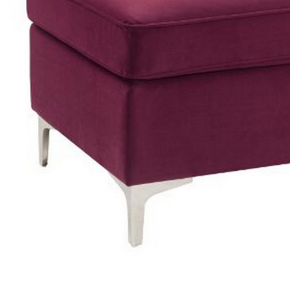 Benjara Ottoman with Velvet Upholstery And Metal Legs, Red