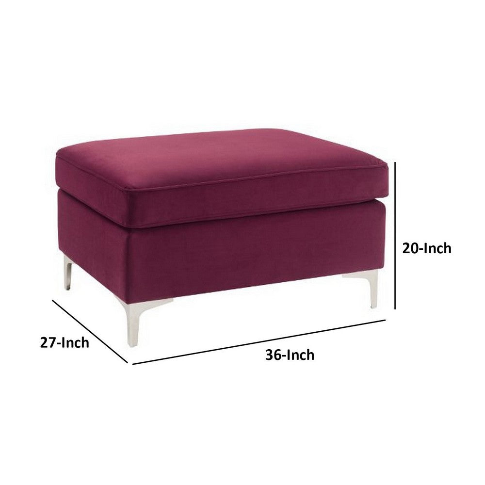 Benjara Ottoman with Velvet Upholstery And Metal Legs, Red