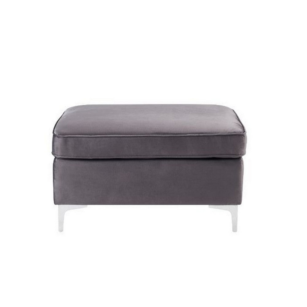 Benjara Ottoman with Velvet Upholstery And Metal Legs, Gray