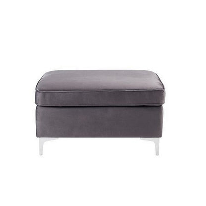 Benjara Ottoman with Velvet Upholstery And Metal Legs, Gray