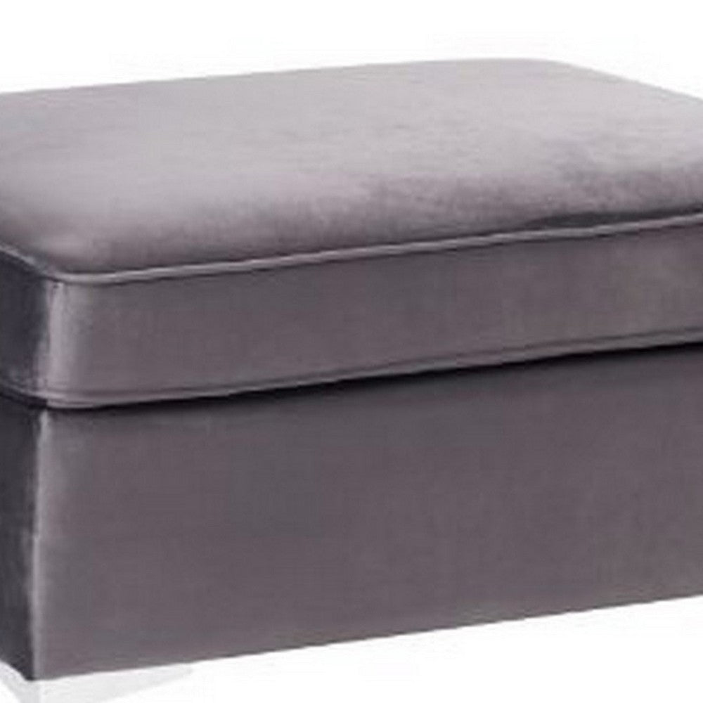Benjara Ottoman with Velvet Upholstery And Metal Legs, Gray