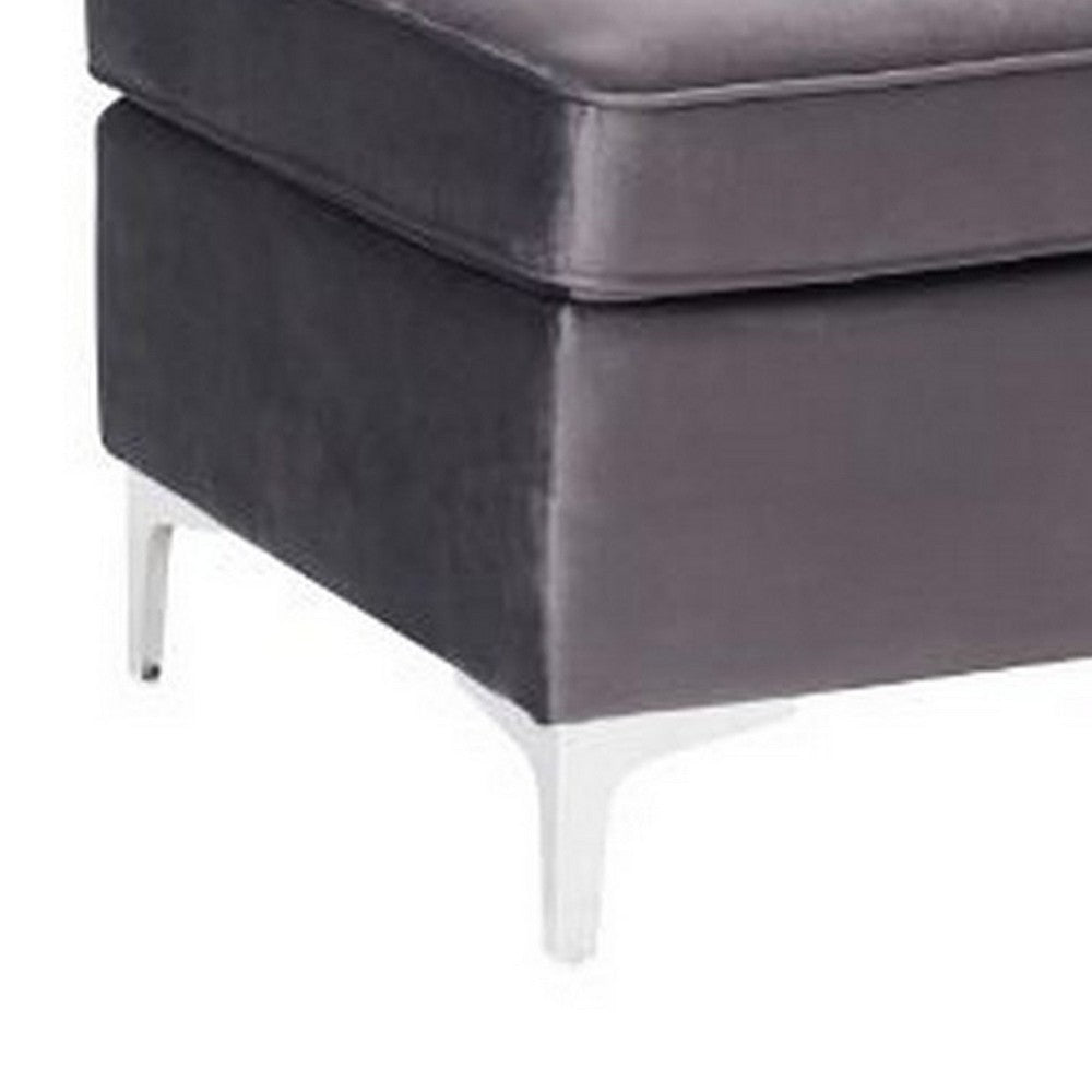 Benjara Ottoman with Velvet Upholstery And Metal Legs, Gray