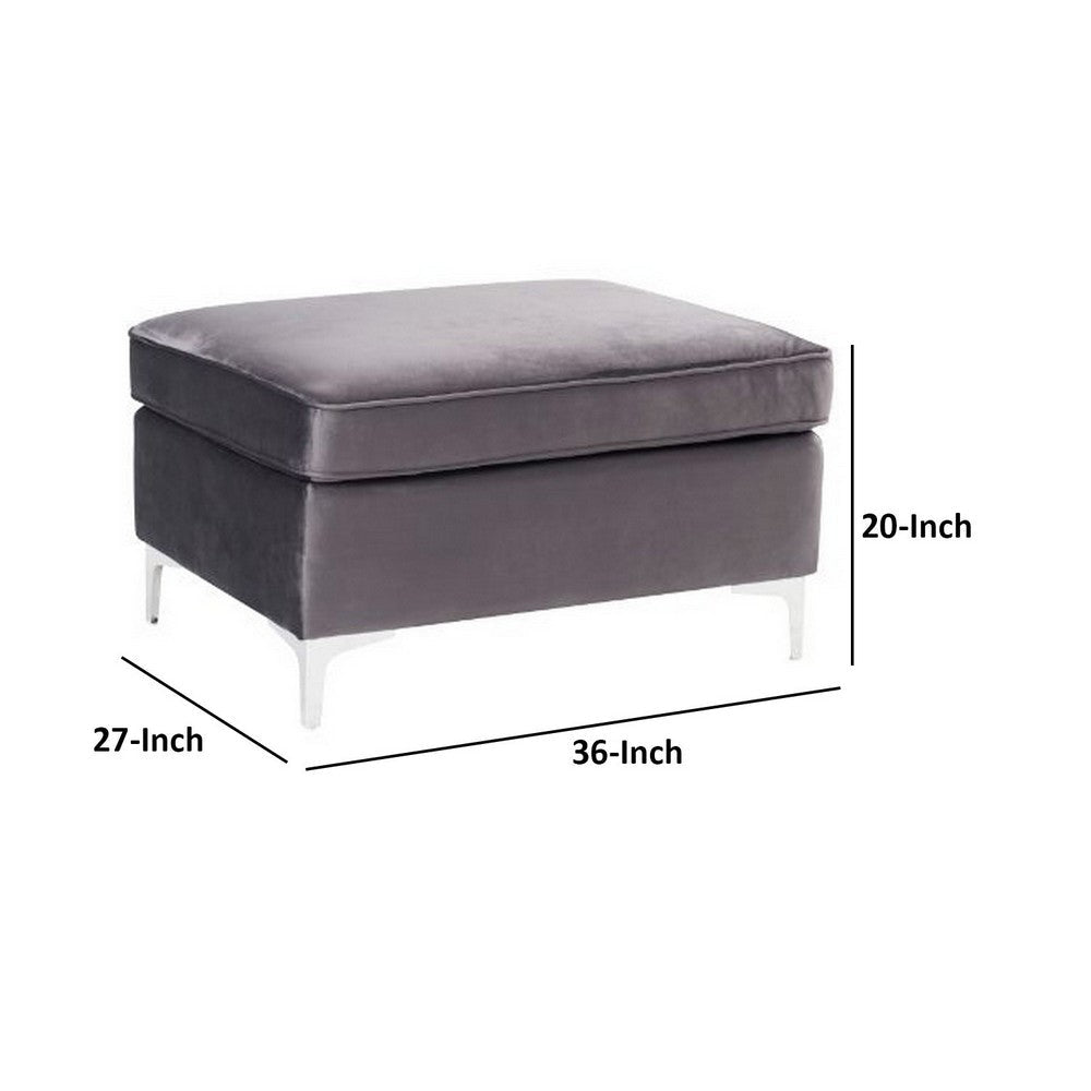 Benjara Ottoman with Velvet Upholstery And Metal Legs, Gray