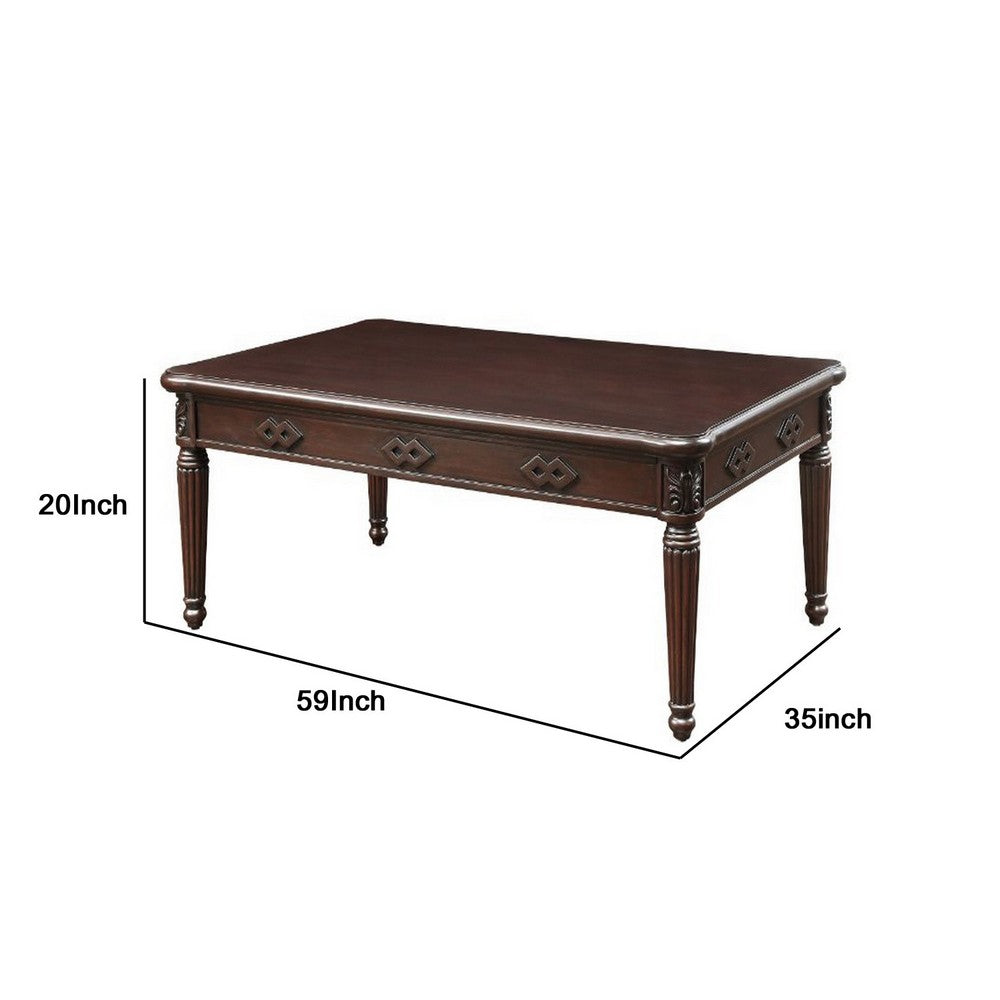 Benjara Coffee Table with Traditional Style And Turned Legs, Espresso Brown