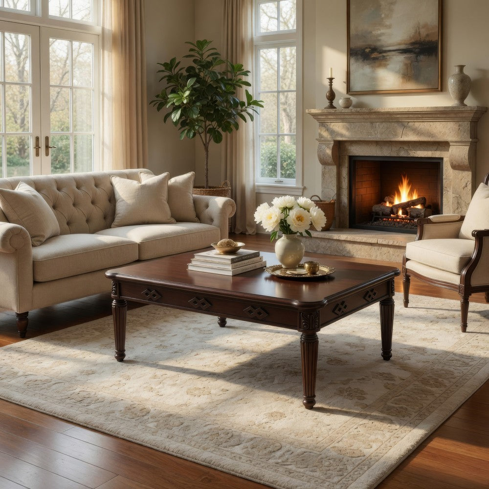 Benjara Coffee Table with Traditional Style And Turned Legs, Espresso Brown