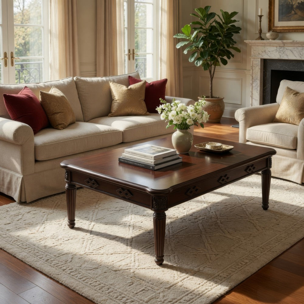 Benjara Coffee Table with Traditional Style And Turned Legs, Espresso Brown