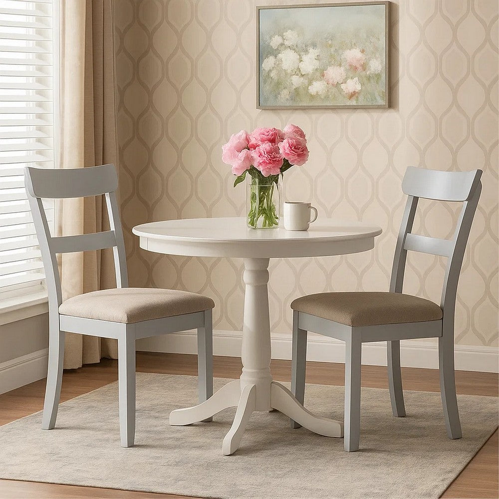 Benjara Side Chair with Fabric Seat And Open Back, Set of 2, Beige