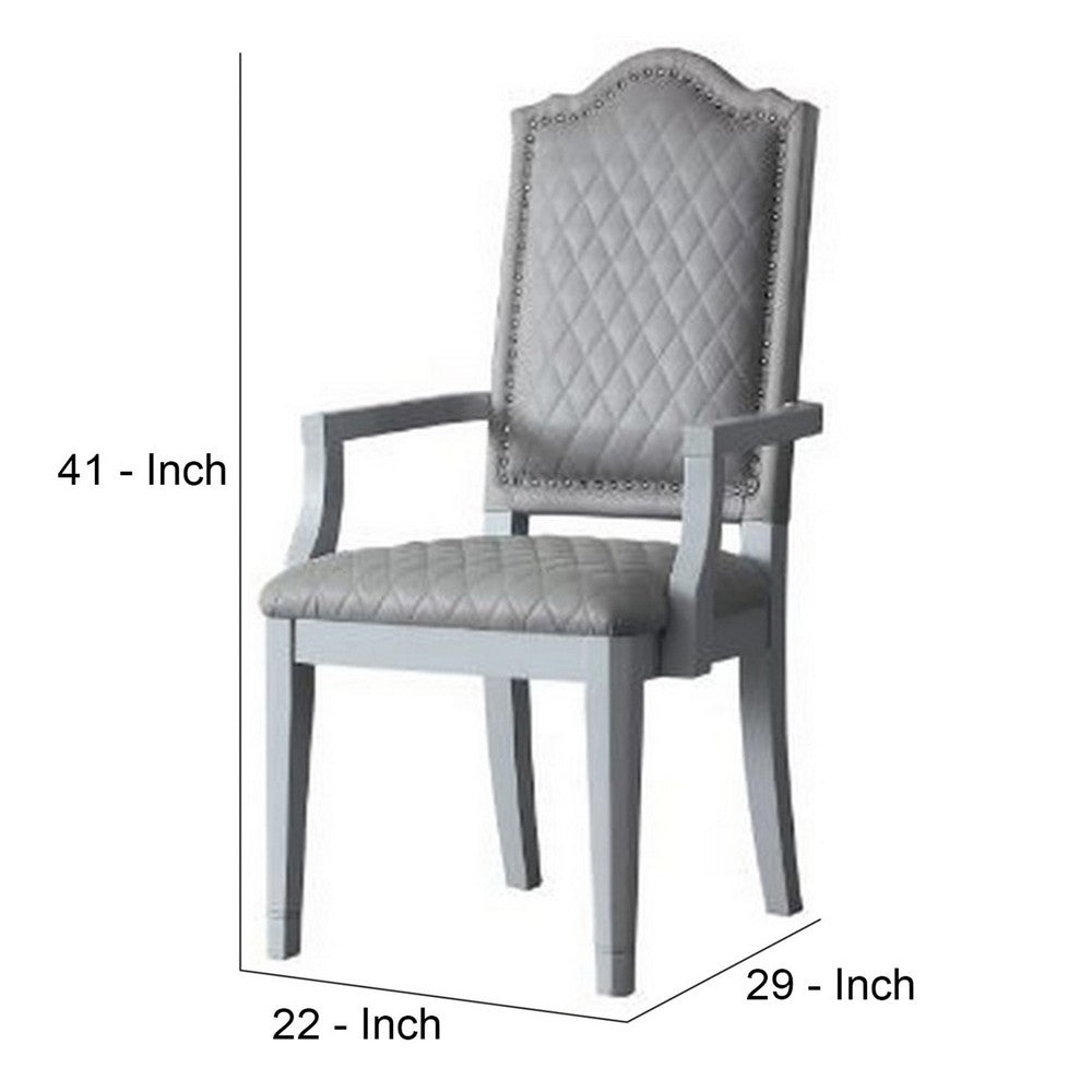 Benjara Arm Chair with Padded Seat And Arched Top, Set of 2, Beige