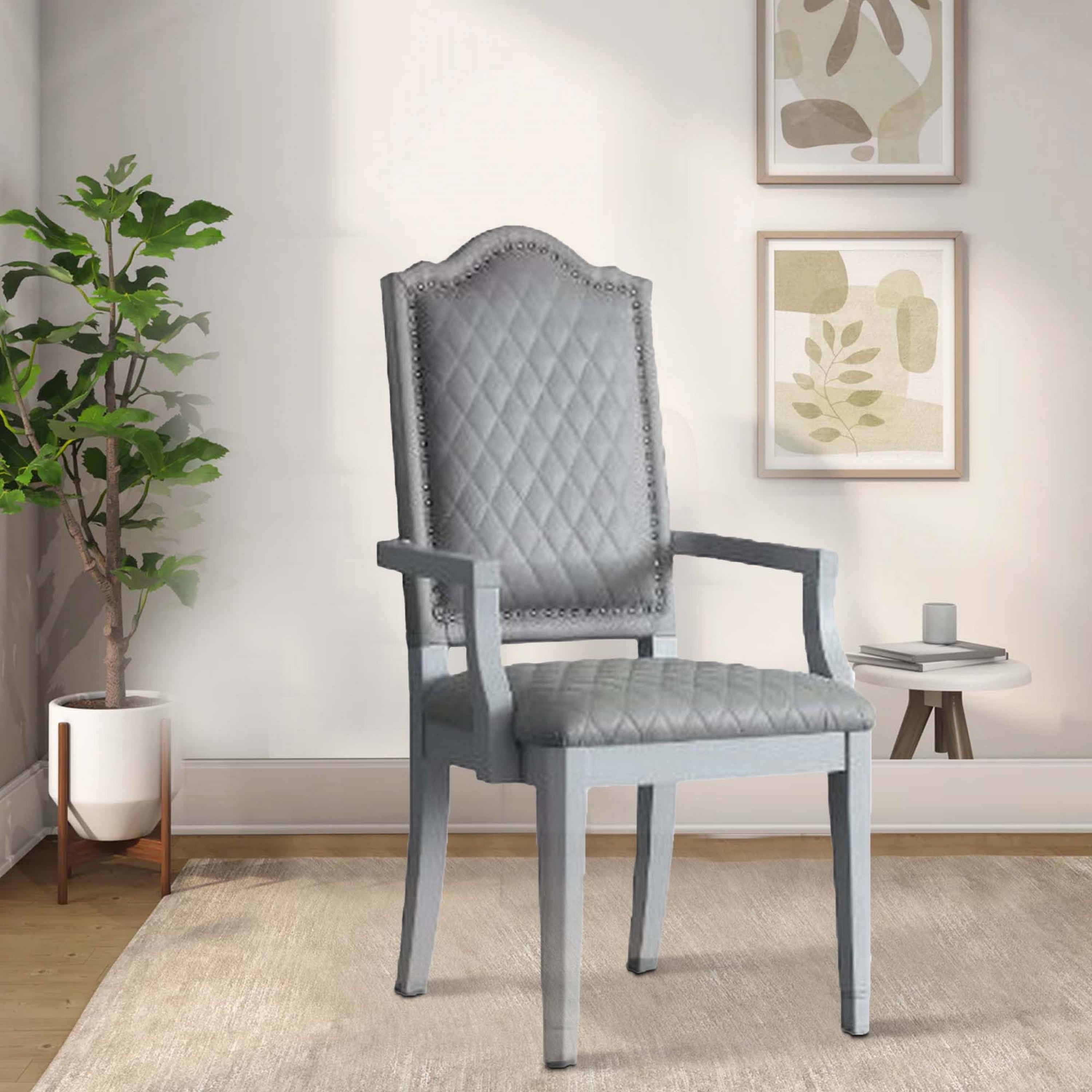 Benjara Arm Chair with Padded Seat And Arched Top, Set of 2, Beige