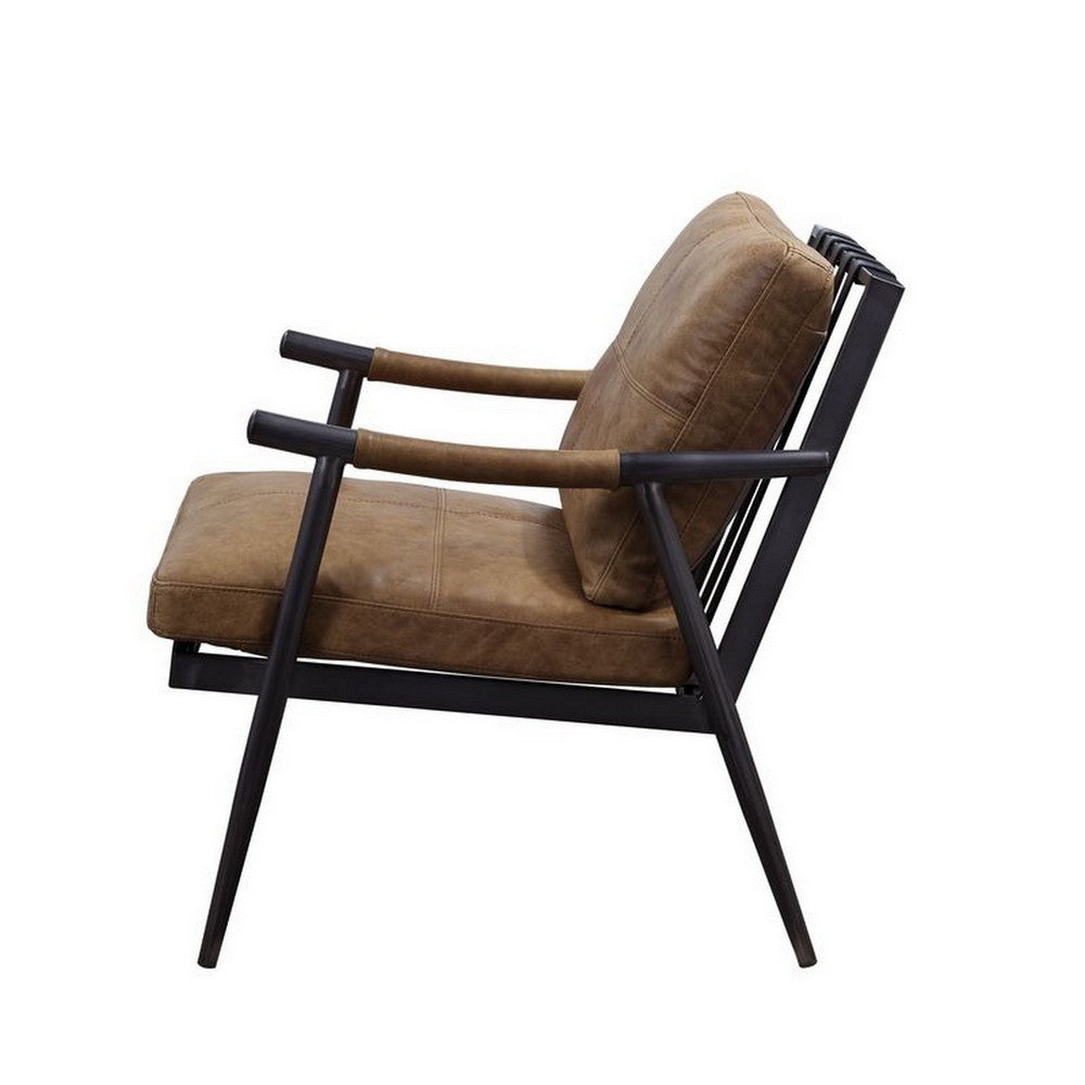 Benjara Accent Chair with Leatherette Seat And Tubular Frame, Brown