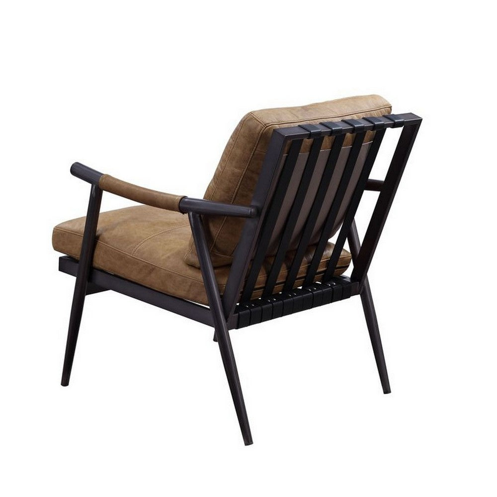 Benjara Accent Chair with Leatherette Seat And Tubular Frame, Brown