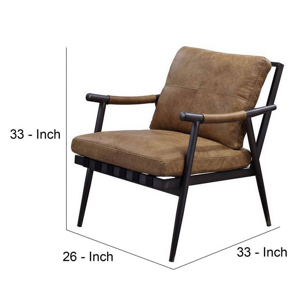 Benjara Accent Chair with Leatherette Seat And Tubular Frame, Brown
