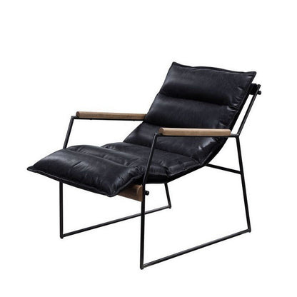 Benjara Accent Chair with Leatherette Seat And Metal Frame, Black