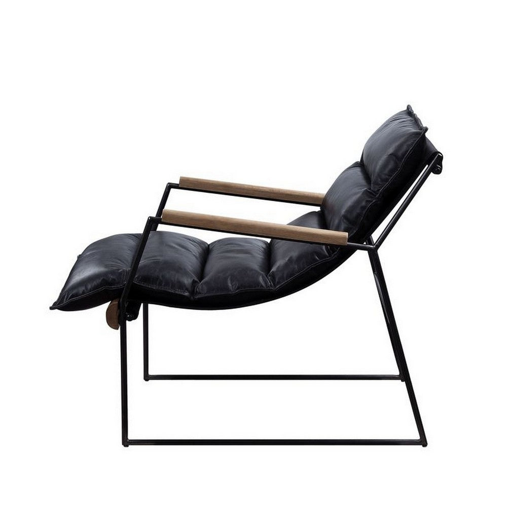 Benjara Accent Chair with Leatherette Seat And Metal Frame, Black