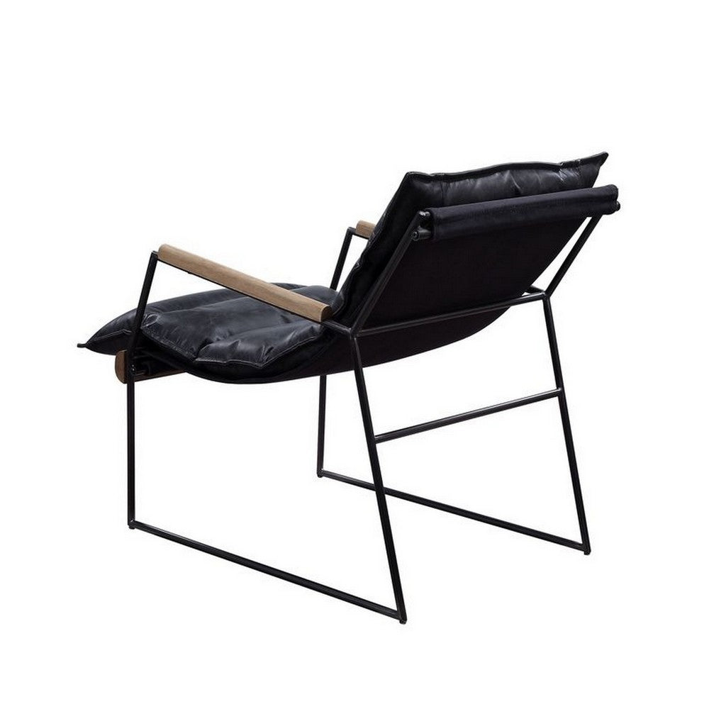 Benjara Accent Chair with Leatherette Seat And Metal Frame, Black