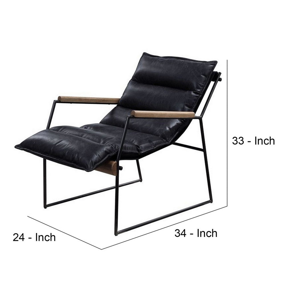 Benjara Accent Chair with Leatherette Seat And Metal Frame, Black