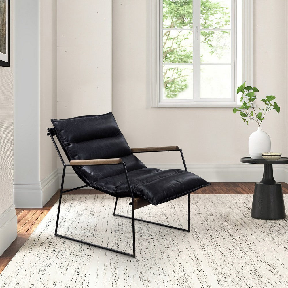 Benjara Accent Chair with Leatherette Seat And Metal Frame, Black