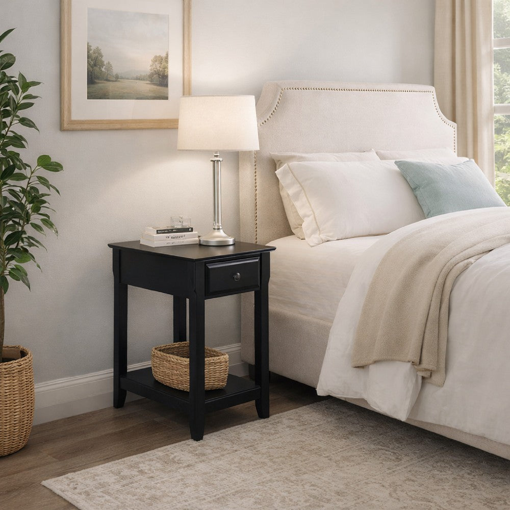 Benjara Accent Table with 1 Drawer And Bottom Shelf, Black