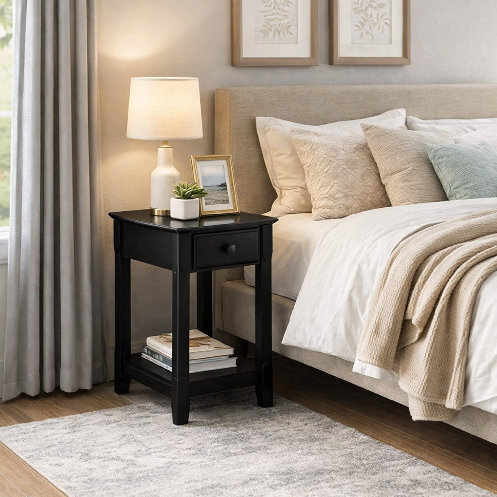 Benjara Accent Table with 1 Drawer And Bottom Shelf, Black