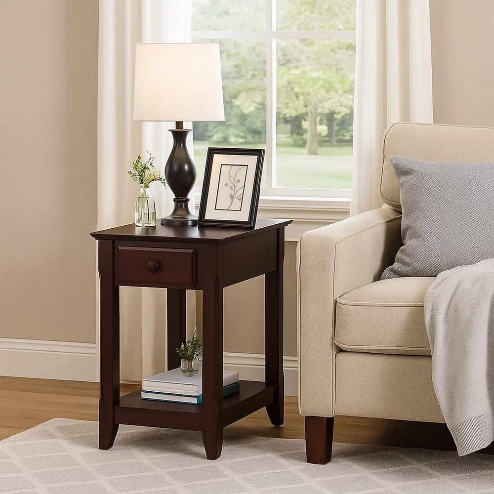Benjara Accent Table with 1 Drawer And Bottom Shelf, Brown