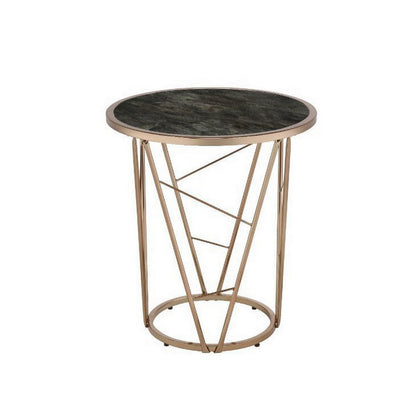 Benjara End Table with Glass Top And Geometric Frame, Black And Gold