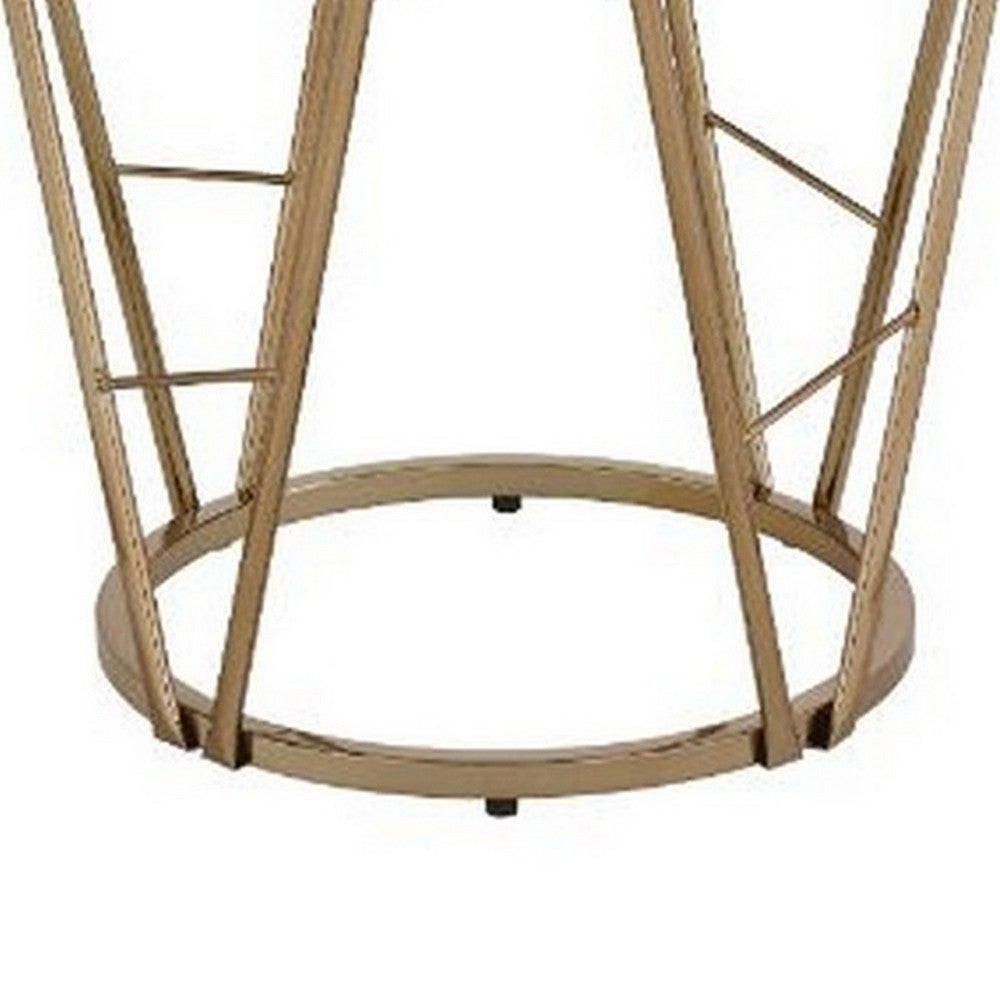 Benjara End Table with Glass Top And Geometric Frame, Black And Gold