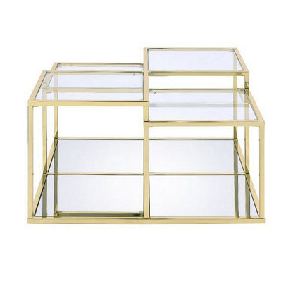 Benjara Coffee Table with Glass Top And Tubular Frame, Gold
