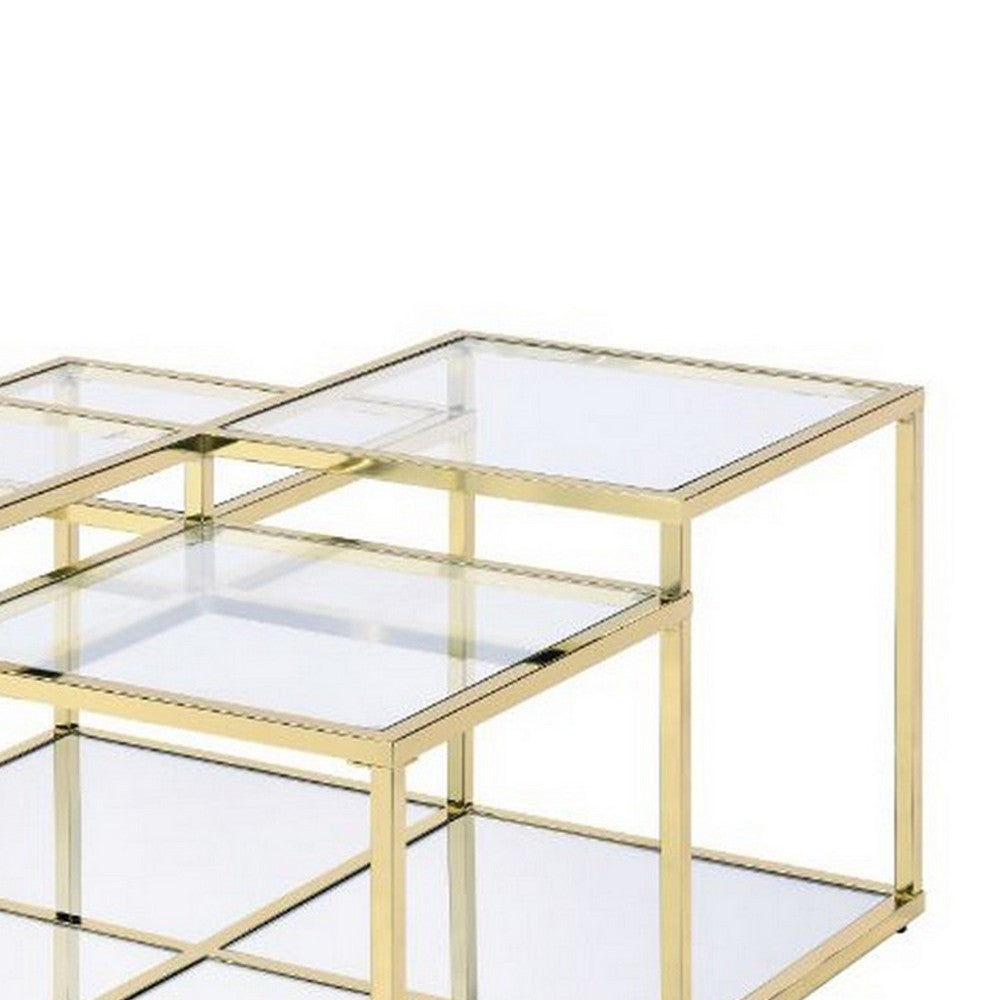 Benjara Coffee Table with Glass Top And Tubular Frame, Gold
