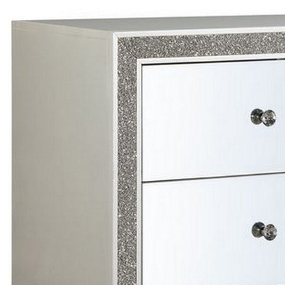 Benjara Nightstand with Mirrored Front 2 Drawers, Champagne Silver