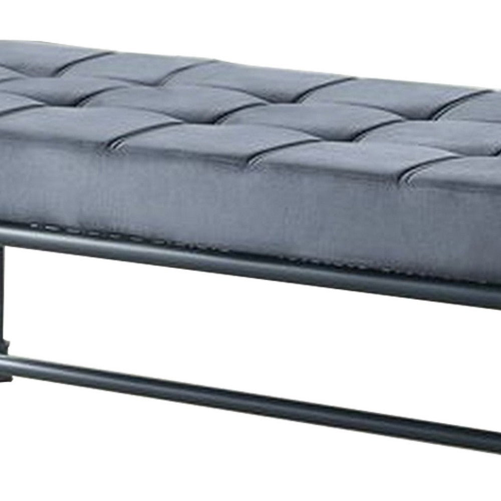 Benjara Bench with Button Tufted Seat And Pipe Style Metal Frame, Gray