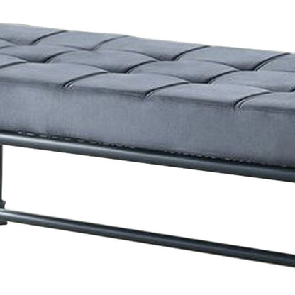 Benjara Bench with Button Tufted Seat And Pipe Style Metal Frame, Gray