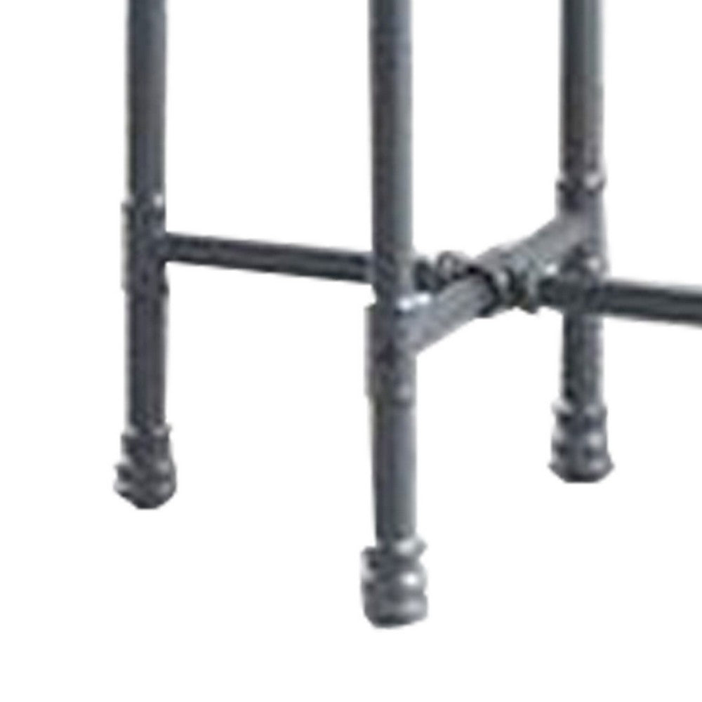 Benjara End Table with Round Glass Top And Metal Pipe Style Legs, Gray