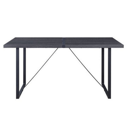 Benjara Dining Table with Rectangular Metal Inserted Top And Sled Base, Gray