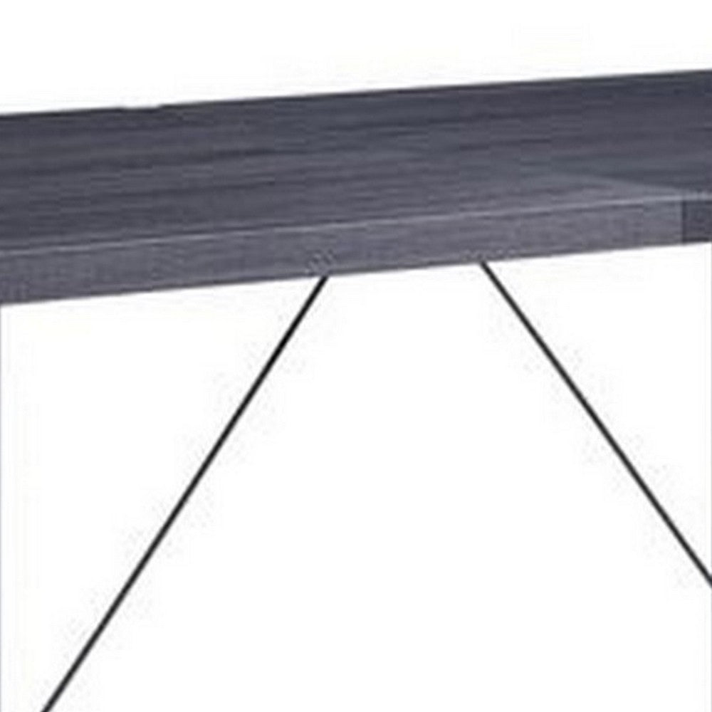 Benjara Dining Table with Rectangular Metal Inserted Top And Sled Base, Gray
