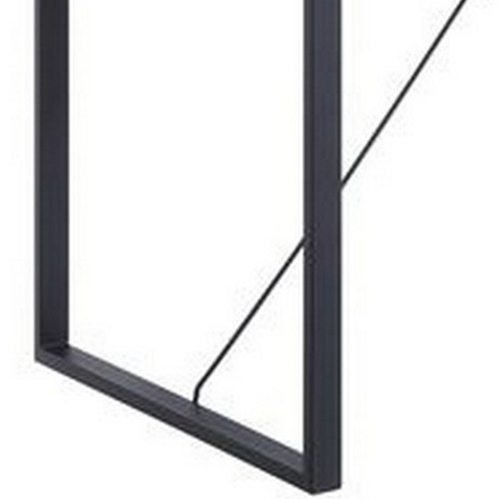 Benjara Dining Table with Rectangular Metal Inserted Top And Sled Base, Gray